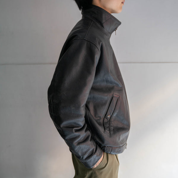 1970-90s French military pilot leather jacket -black color-