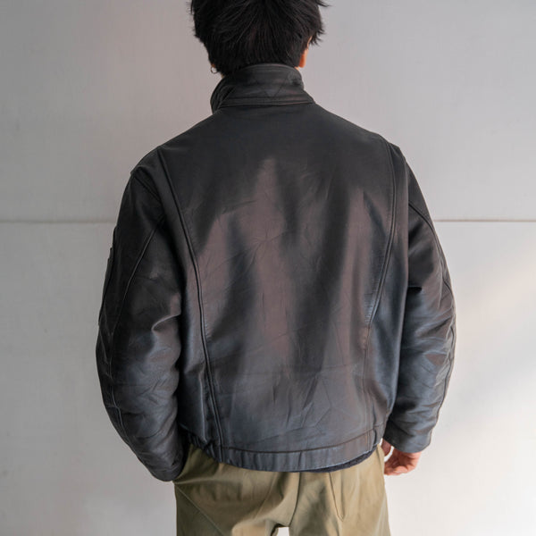 1970-90s French military pilot leather jacket -black color-