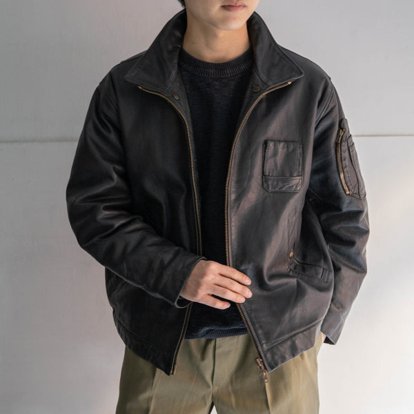 1970-90s French military pilot leather jacket -black color-