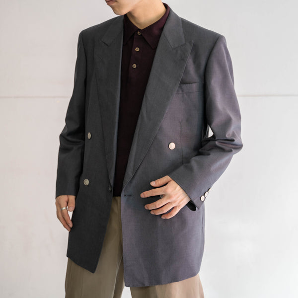 1990s Japan vintage gray blue double breasted tailored jacket