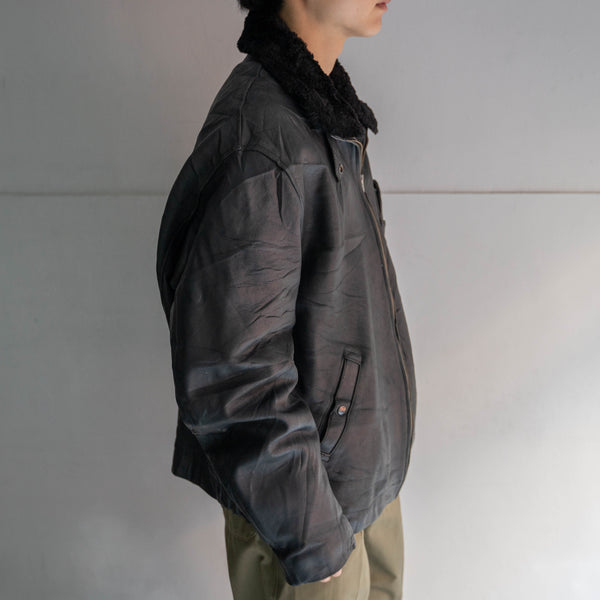 1970-90s French military pilot leather jacket -with fur-