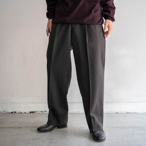 1990s Japan vintage gray × brown stripe 2tuck slacks