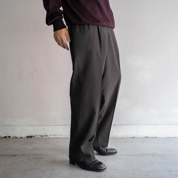 1990s Japan vintage gray × brown stripe 2tuck slacks
