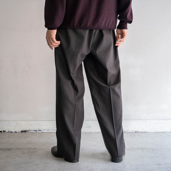 1990s Japan vintage gray × brown stripe 2tuck slacks