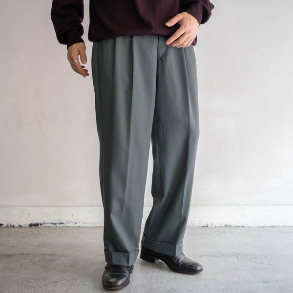 1990s Japan vintage dark green 2tuck slacks