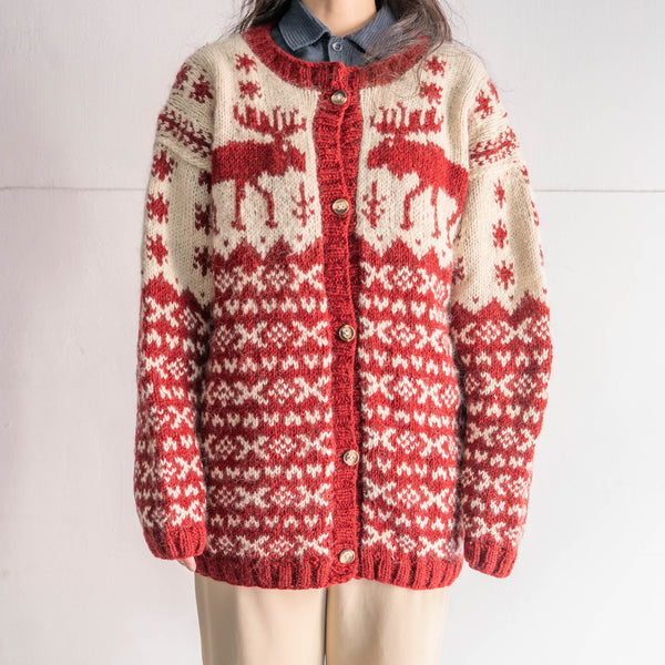 around 1980s Nepal collar less wool cardigan 'reindeer pattern'