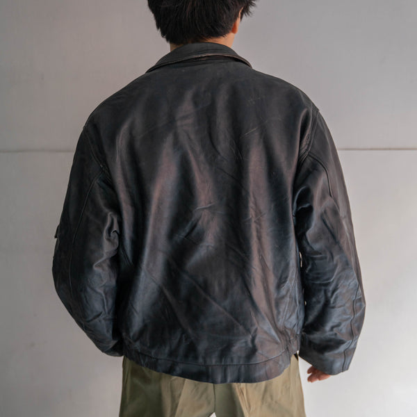 1970-90s French military pilot leather jacket -government supply- 104X