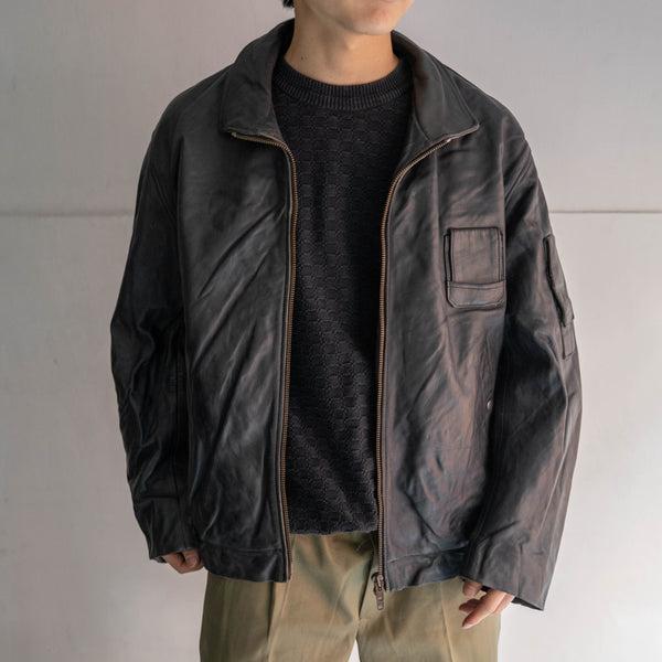 1970-90s French military pilot leather jacket -government supply- 104X