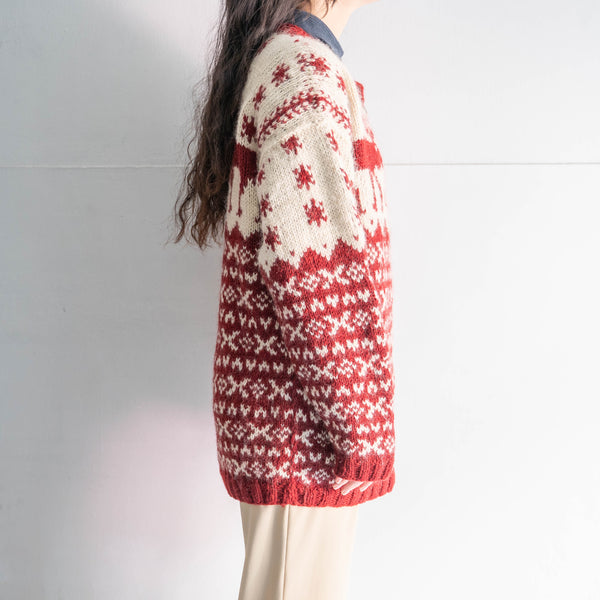 around 1980s Nepal collar less wool cardigan 'reindeer pattern'