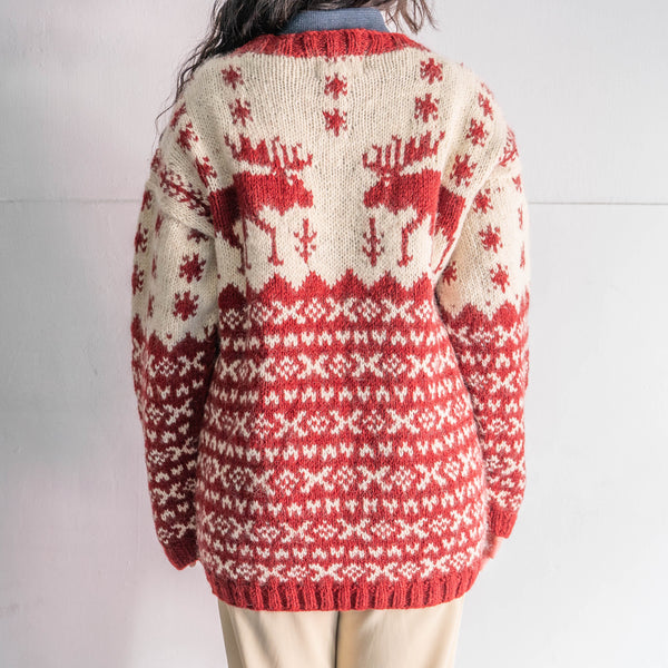 around 1980s Nepal collar less wool cardigan 'reindeer pattern'