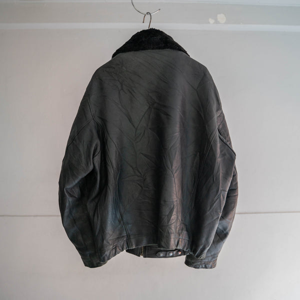 1970-90s French military pilot leather jacket -with fur-