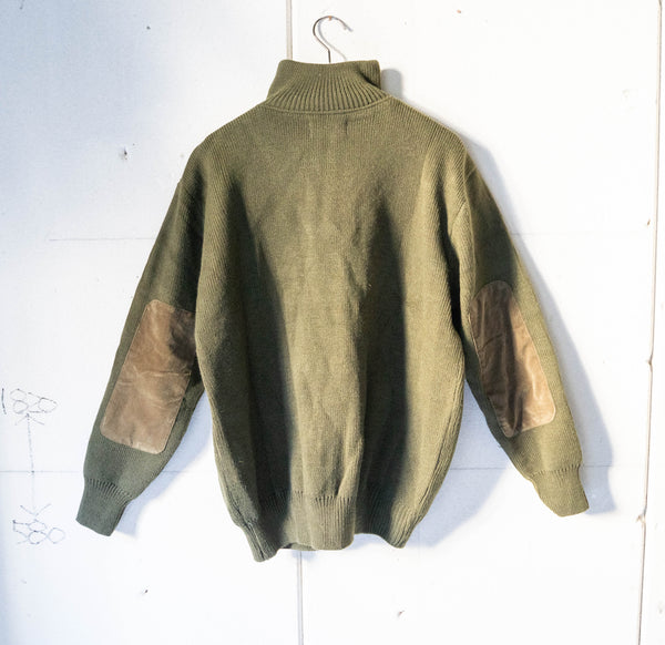 around 1980s moss green velour × knit switching high neck pullover