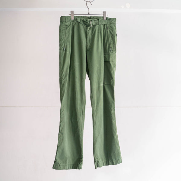 1990s German police green color cotton × poly cargo pants -with belt-