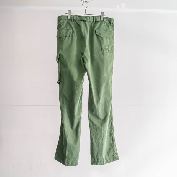 1990s German police green color cotton × poly cargo pants -with belt-