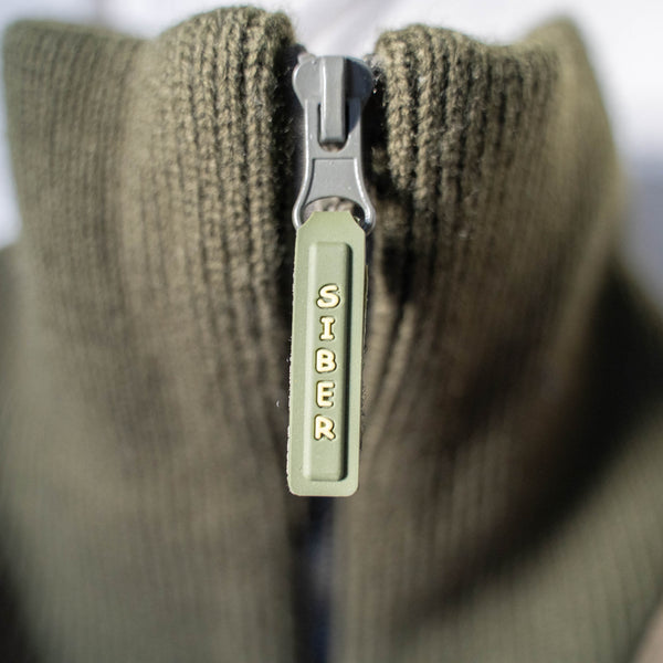 around 1980s moss green velour × knit switching high neck pullover