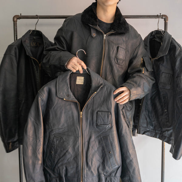 1970-90s French military pilot leather jacket -black color-