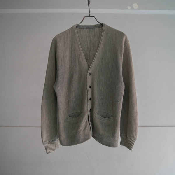1980-90s gray 2 pockets cardigan -good boro-