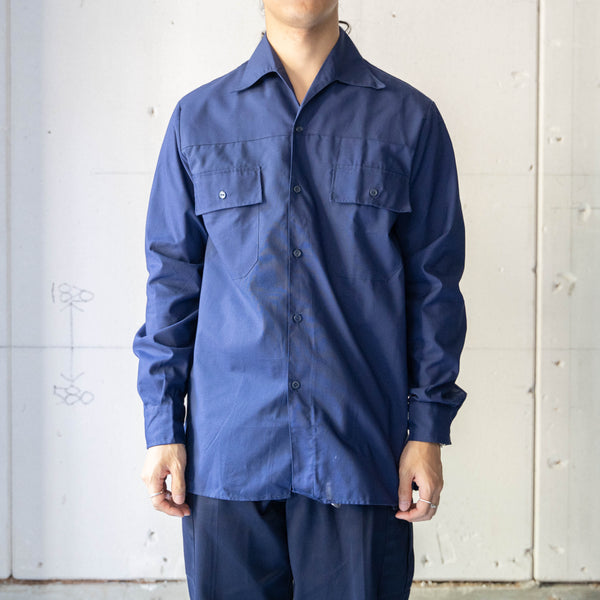 1970s France blue work shirt 'dead stock' -without epaulette-