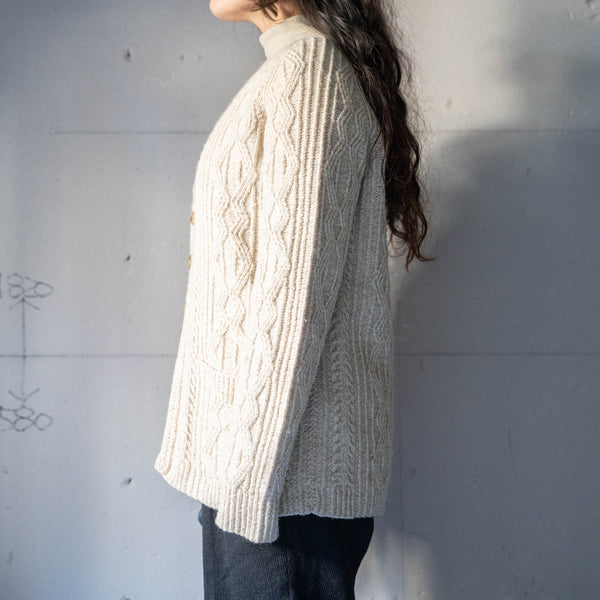 around1990s white beige color wool cardigan 'wood button'