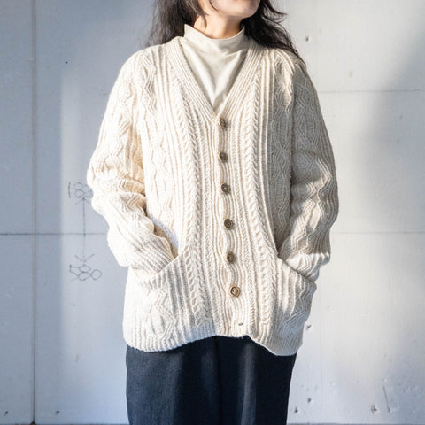 around1990s white beige color wool cardigan 'wood button'