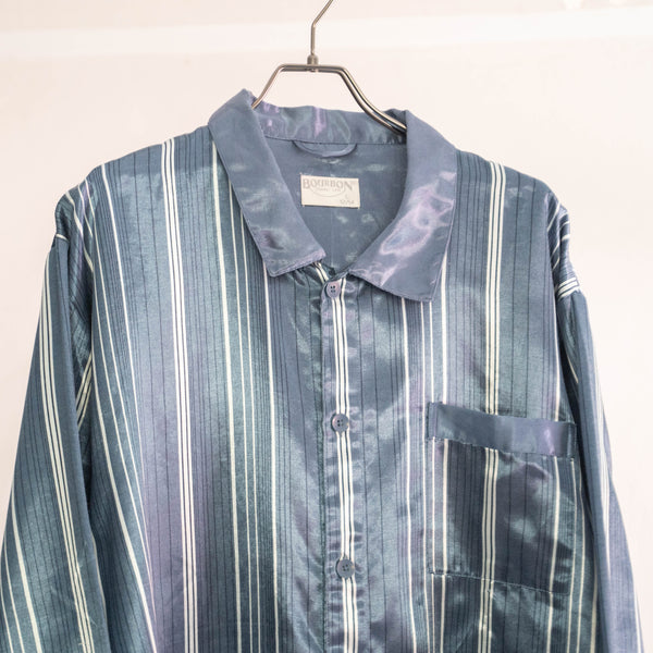 around1990s Germany navy blue color stripe pattern pajama shirt