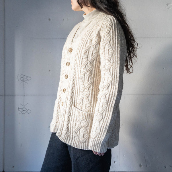 around1990s white beige color wool cardigan 'wood button'