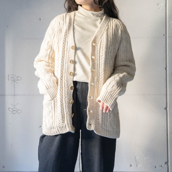 around1990s white beige color wool cardigan 'wood button'