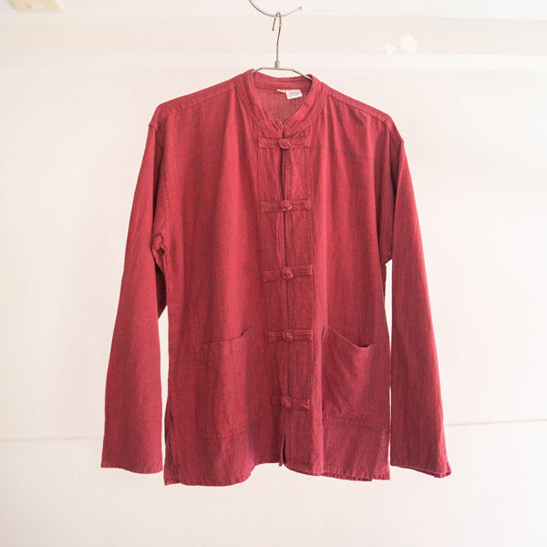 1980-90s wine red color china shirt