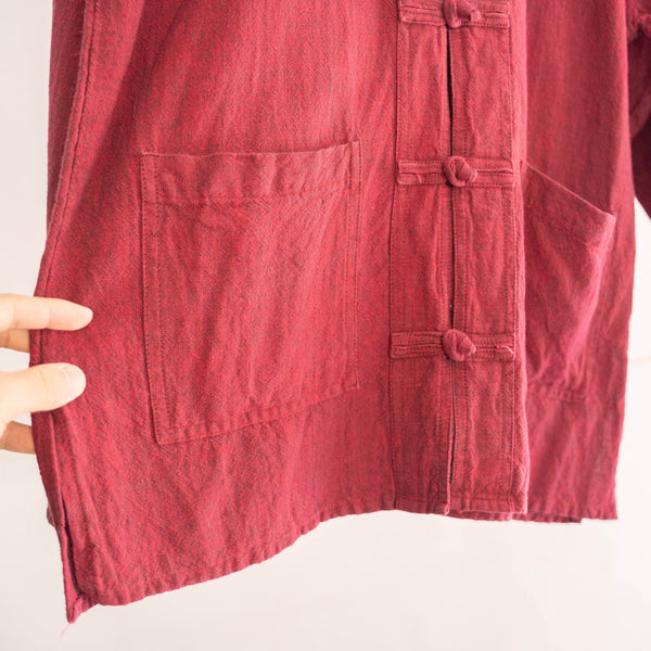 1980-90s wine red color china shirt