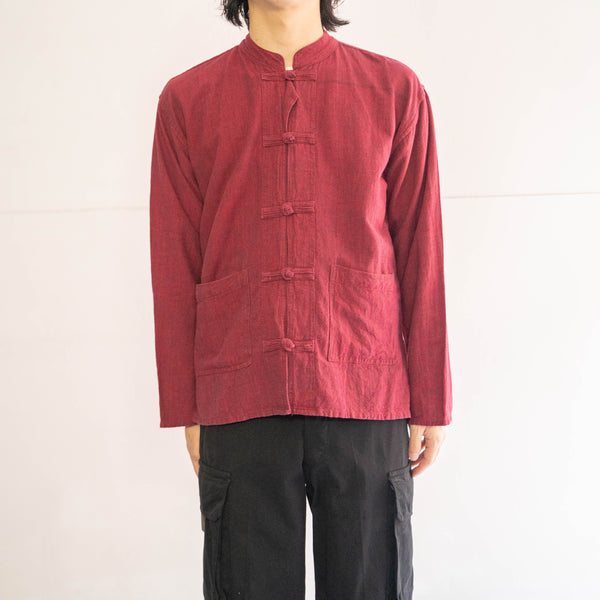 1980-90s wine red color china shirt