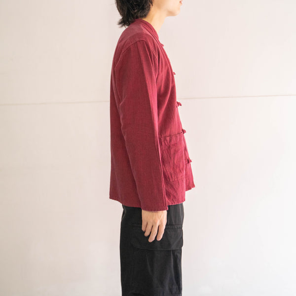 1980-90s wine red color china shirt