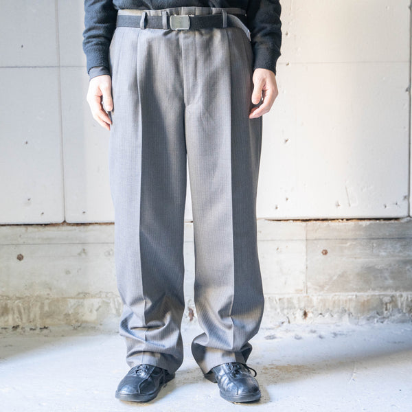 around1990s Japan vintage gray base poly × wool stripe slacks