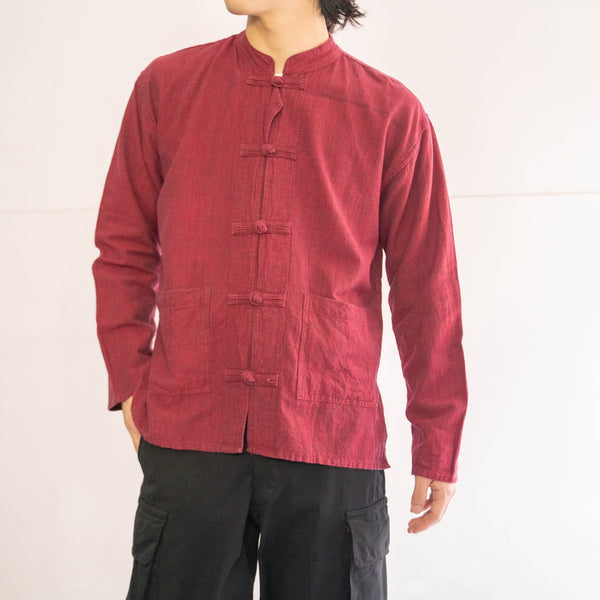 1980-90s wine red color china shirt