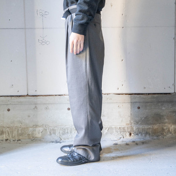 around1990s Japan vintage gray base poly × wool stripe slacks