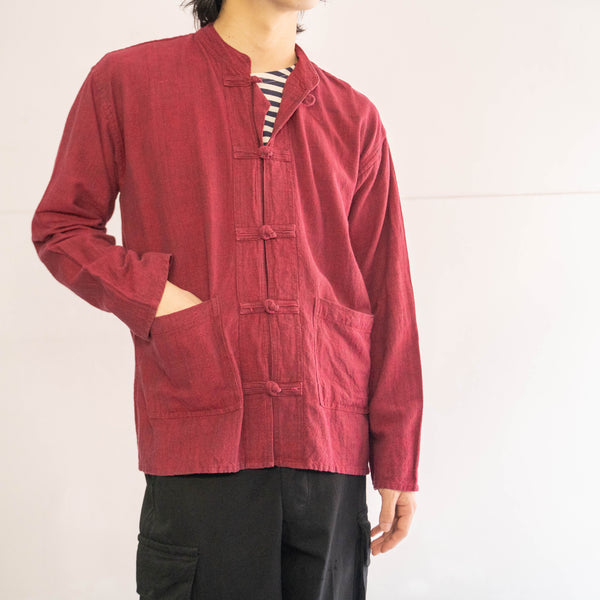 1980-90s wine red color china shirt