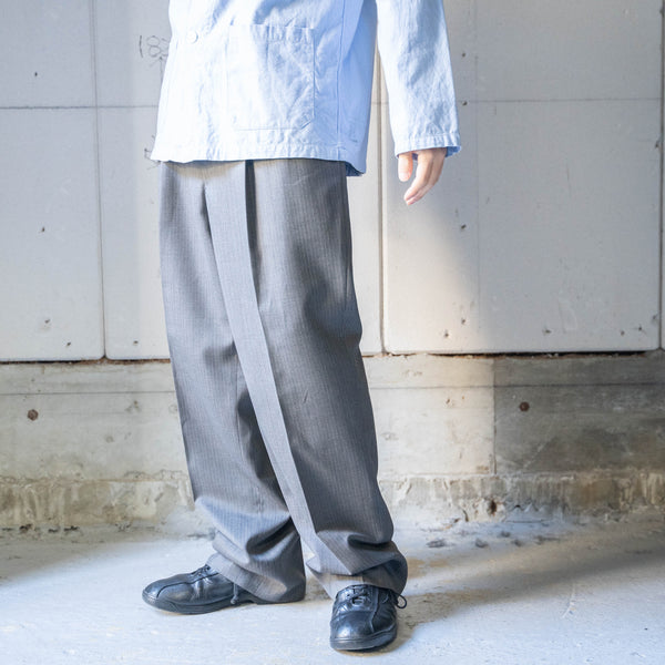 around1990s Japan vintage gray base poly × wool stripe slacks