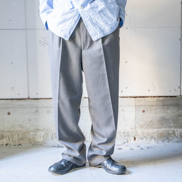 around1990s Japan vintage gray base poly × wool stripe slacks