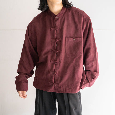 2000s wine red color fake suede china shirt