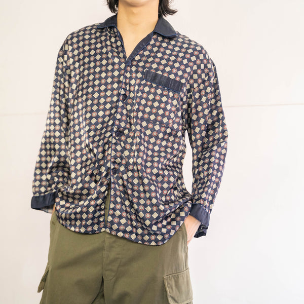 around1990s Europe all-over pattern open collar pajama shirt