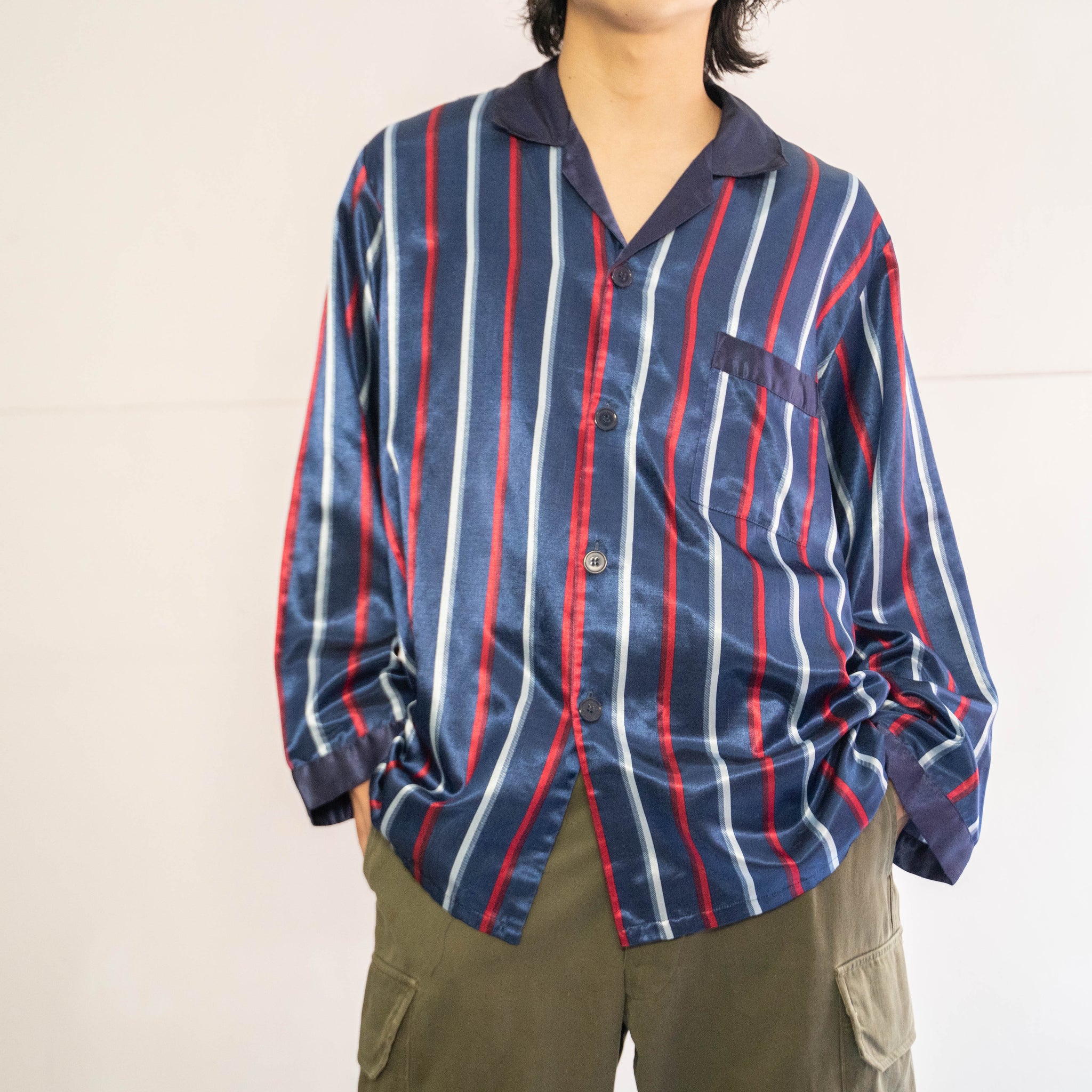 around1990s Europe navy base stripe pajama shirt