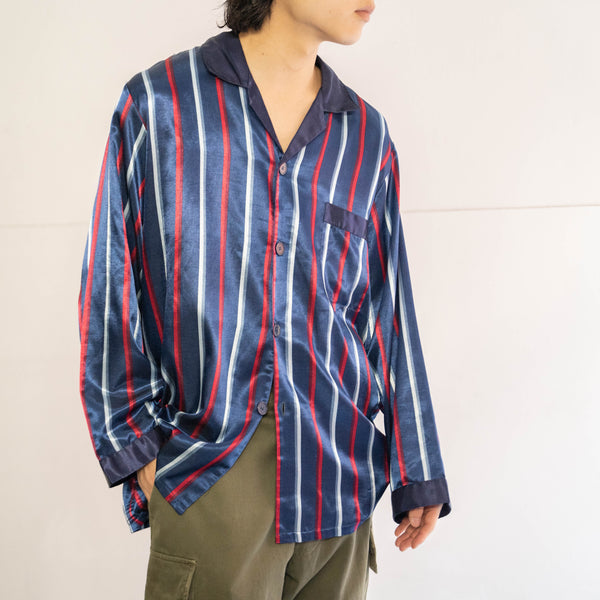 around1990s Europe navy base stripe pajama shirt