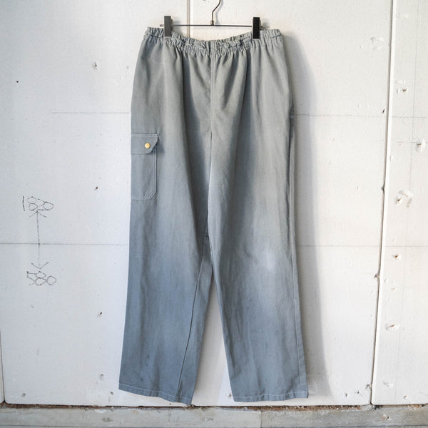 1990-00s Europe chef wide pants "black dyed-" -with cargo pocket & back pocket-