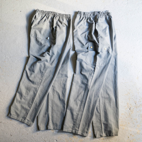 1990-00s Europe chef wide pants "black dyed-" -with cargo pocket & back pocket-