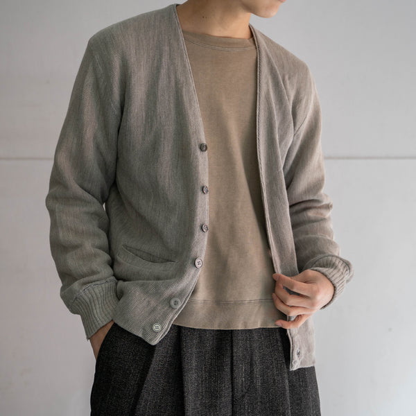 1980-90s gray 2 pockets cardigan -good boro-