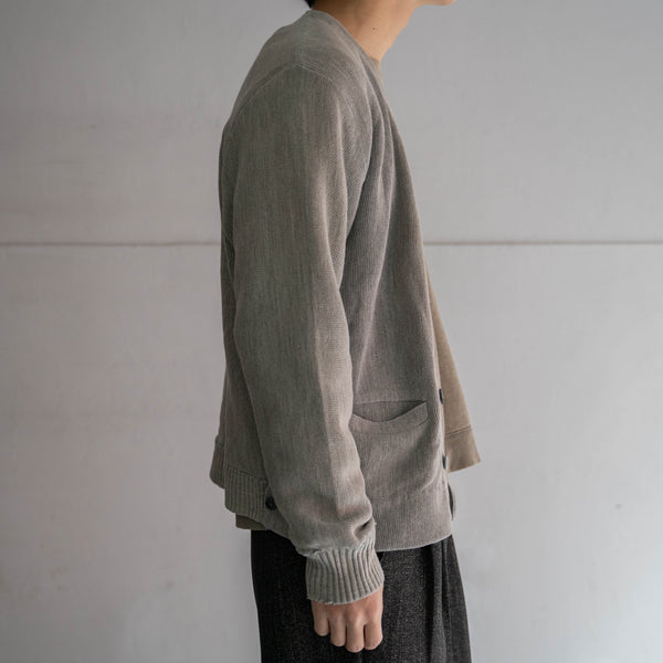 1980-90s gray 2 pockets cardigan -good boro-