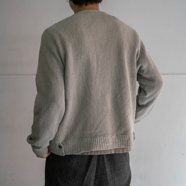 1980-90s gray 2 pockets cardigan -good boro-