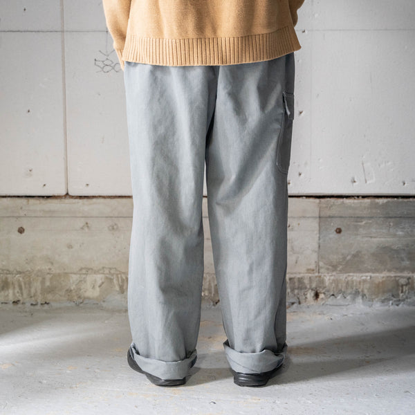 1990-00s Europe chef wide pants "black dyed-" -with cargo pocket & back pocket-