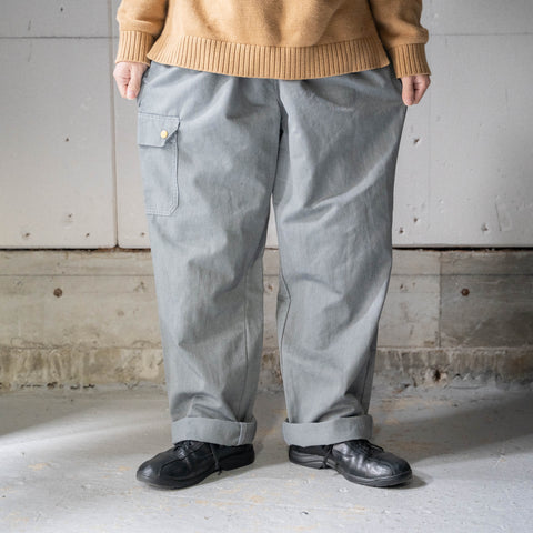 1990-00s Europe chef wide pants "black dyed-" -with cargo pocket & back pocket-