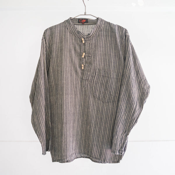 1980-90s black×gray stripe shirts 'with toggle buttons'　