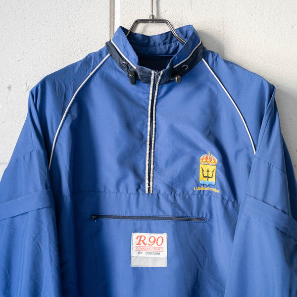 around 1990s Sweden blue × black half zip runners smock -detachable-